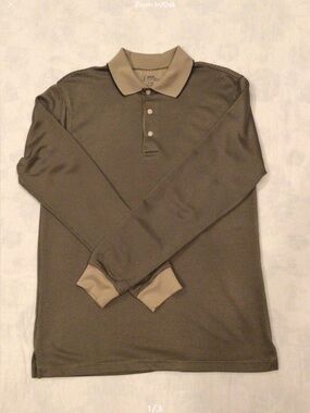 PGA Tour  Long-Sleeve Polo with Tan Contrast Collar. Size M